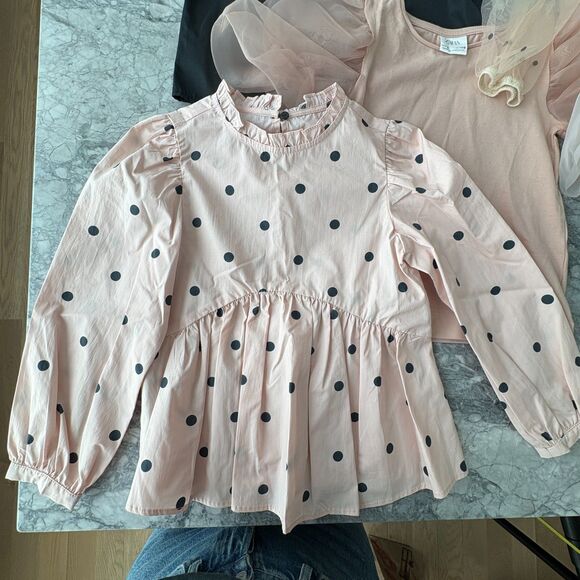 Zara Pleated Polka and Mesh Puff Sleeve Tops Bundle of 5 Size 6 - Picture 4 of 9